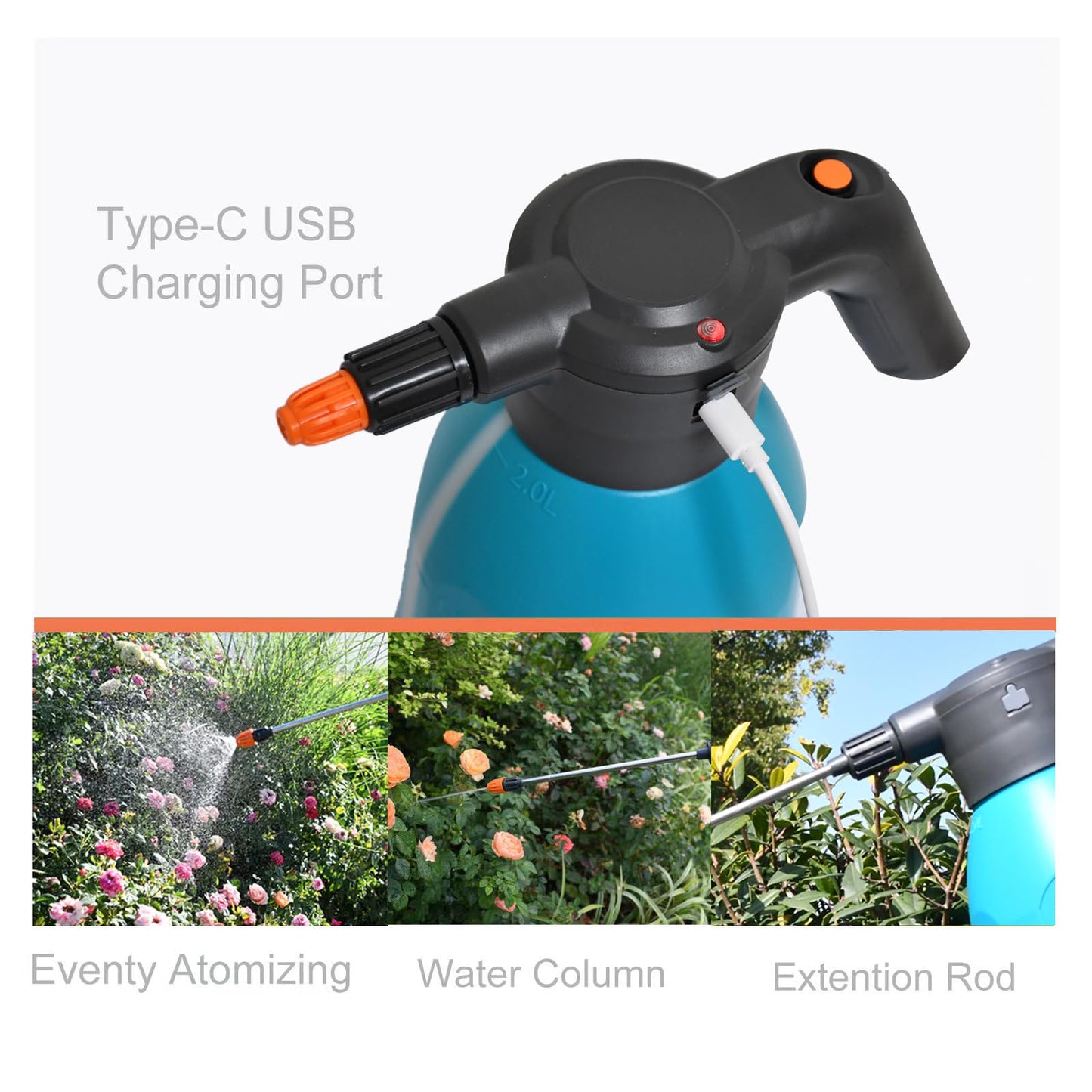 ES2-PRO Electric Spray Bottle 2L/0.5Gallon Plant Mister,Spray About 30 Gallons On a Single Charge,Rechargeable Battery Powered Sprayer,Automatic Watering Can,Pump Sprayer for Indoor Plants (Blue)