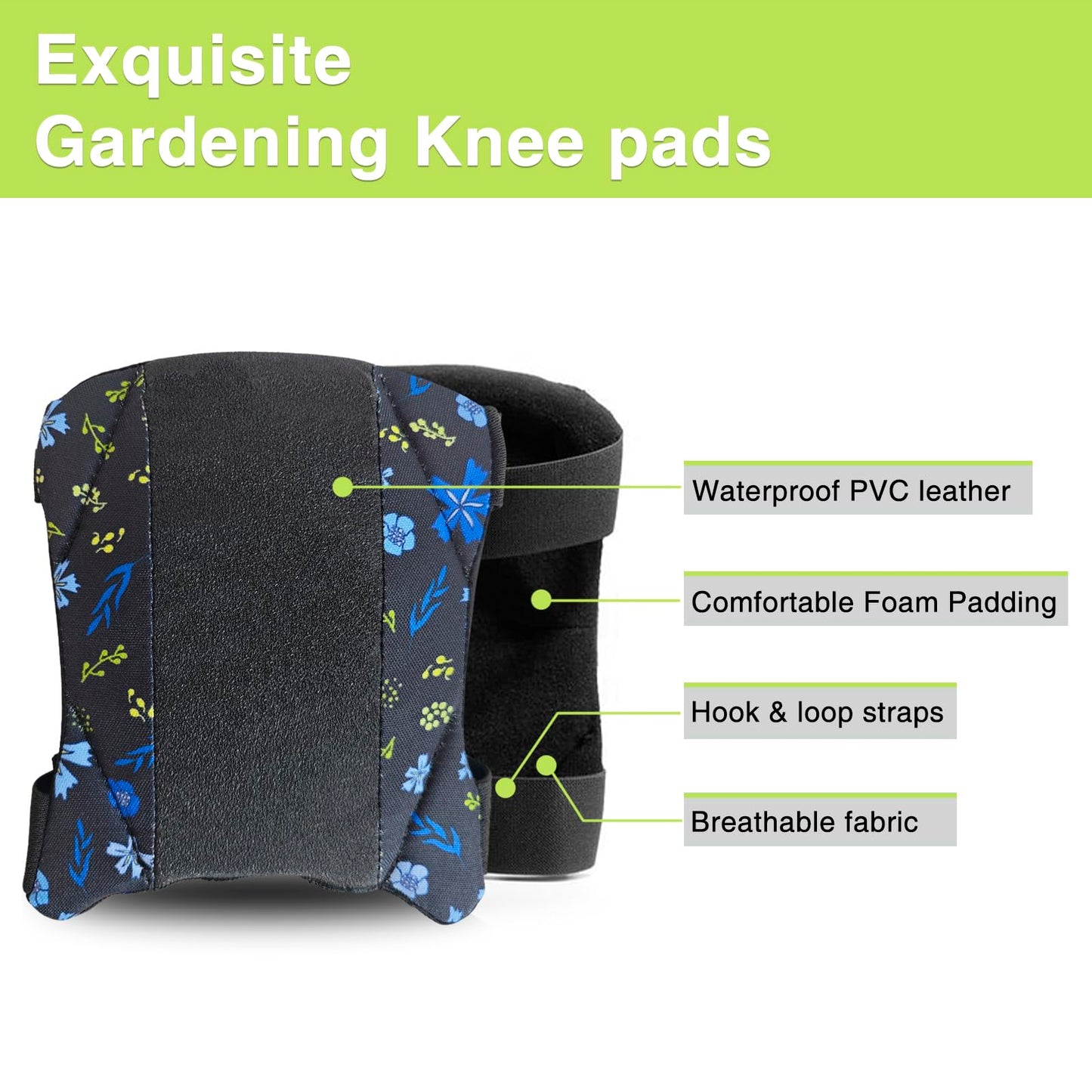 Garden Knee Pads for Women, Lightweight Waterproof KneePads for Gardening, Anti Slip Leather Foam Padding Kneeling Pads for Flooring and Carpet Cleaning, House work, Gardening Maintain, Knee Protector, Blue Flower