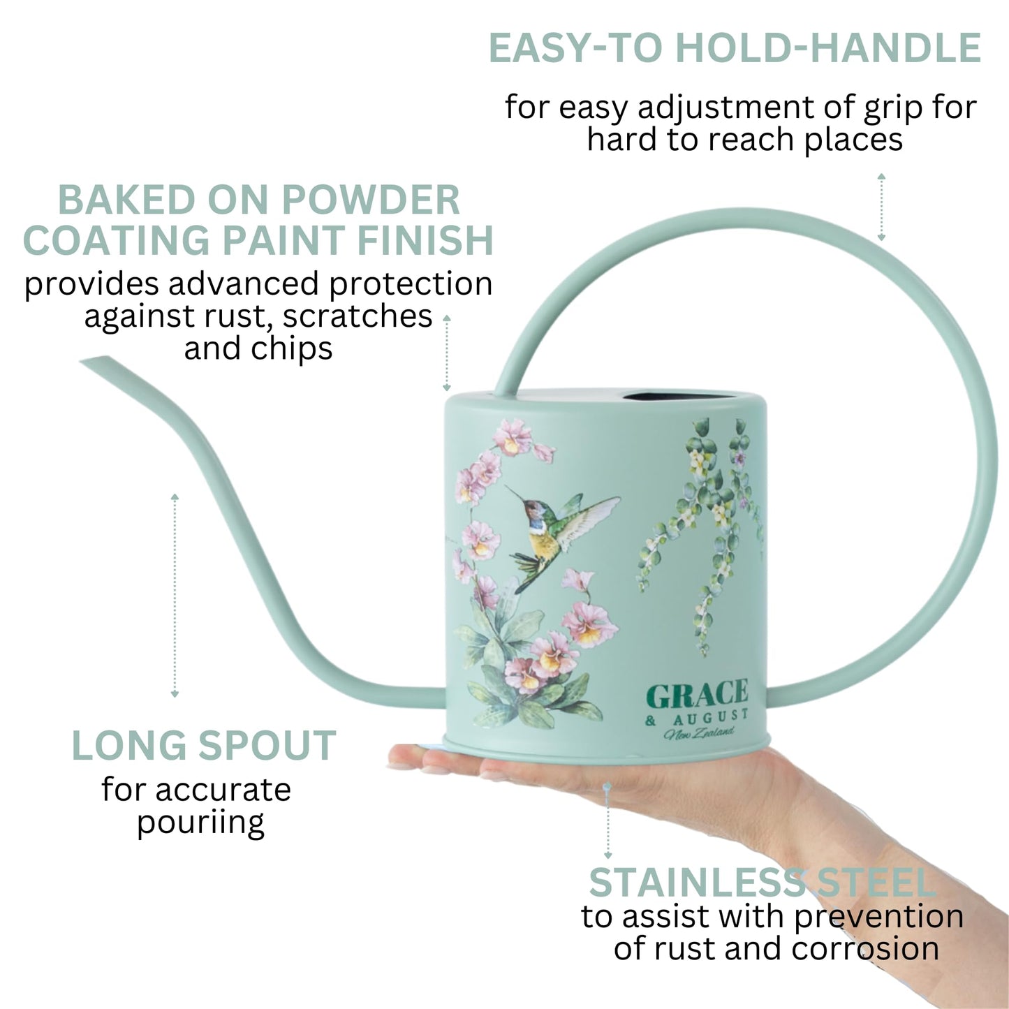 Watering Can for Indoor House Plants & Spray Water Mist Bottle - Cute Decorative Metal Gardening Small Water Can for Houseplants & Flowers with Long Spout - 1.5L 51floz 0.4 Gallon (Hummingbird Sage)