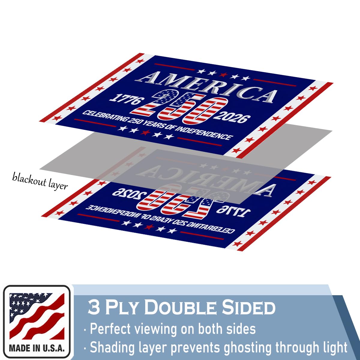 KEYCA 250th Anniversary Flag 2x3 FT Made in The USA Heavy Duty Vibrant Colors Double Sided Blue 1776-2026 250th Birthday Flag with 2 Brass Grommets Independence Celebration Suitable for Indoor and Outdoor Use