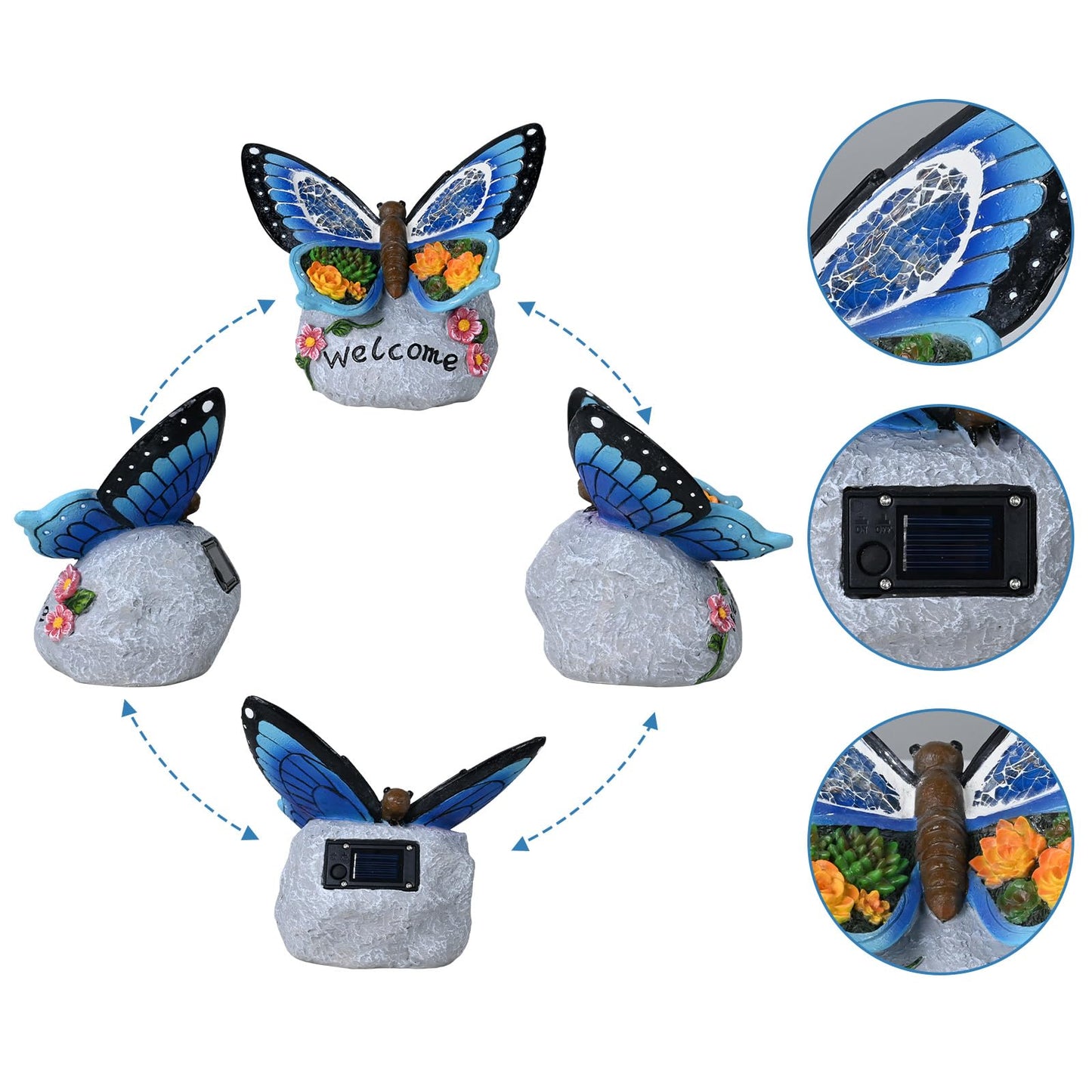 Yiosax-Garden Statue Butterfly Decor-Solar Outdoor Butterfly Light-Butterfly Figurine Decoration for Patio,Balcony,Yard,Lawn Ornament Garden Gift Women Mom