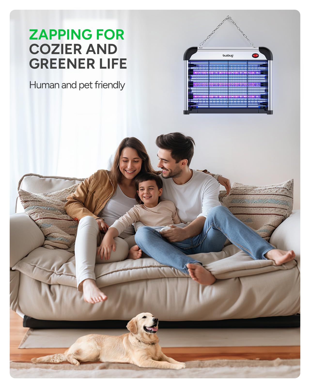 Buzbug LED Bug Zapper Indoor, 3 Efficient 50000H LED Bulbs, Energy Saving & Dual Band Attraction, High-Voltage Electric Mosquito Zapper, Fly Trap Mosquito Trap, Fly Killer Fly Zapper -MA009