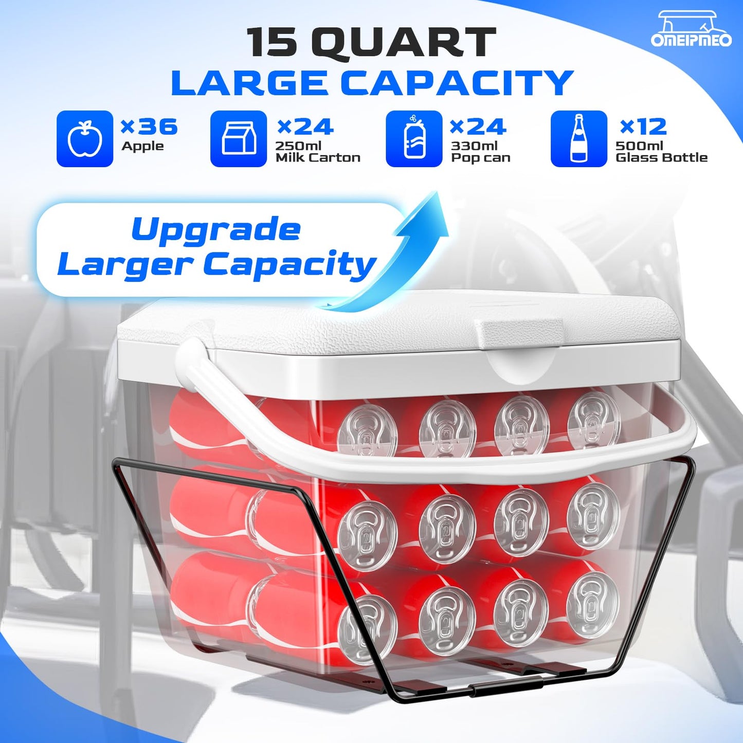 Upgrade 15L Golf Cart Cooler, Portable Golf Cart Ice Chest with Mounting Bracket, Ice Packs, 15 Quart Large Capacity Strong Insulation Ice Cooler Fits Club Car EZGO Yamaha (Red Golf Cart Cooler)
