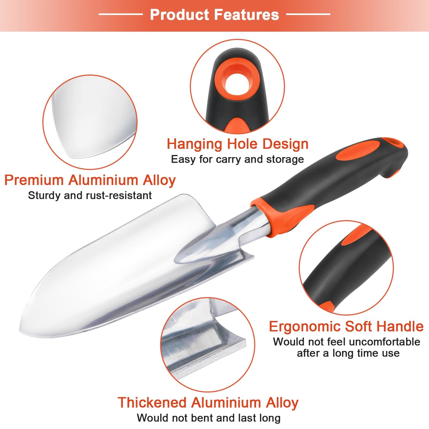 Garden Tool Set, 2 Pack Heavy Duty Gardening Tools Set Include Garden Shovel and Hand Rake Claw Tool with Ergonomic Handle, Small Gardening Hand Tools for Digging Weeding Planting Transplanting