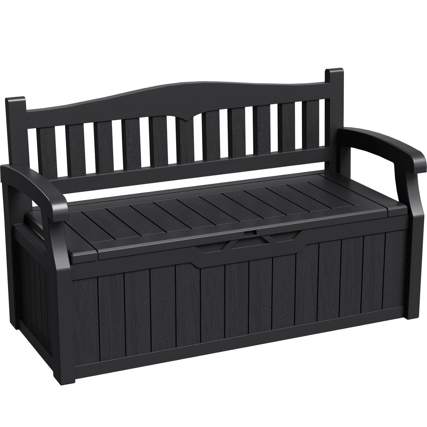 Greesum 80 Gallon Deck Box Storage Bench, Patio Furniture, Lockable, Waterproof and UV Resistant,with Armrest, Suitable for Garden, Porch, Poolside, Dark Black