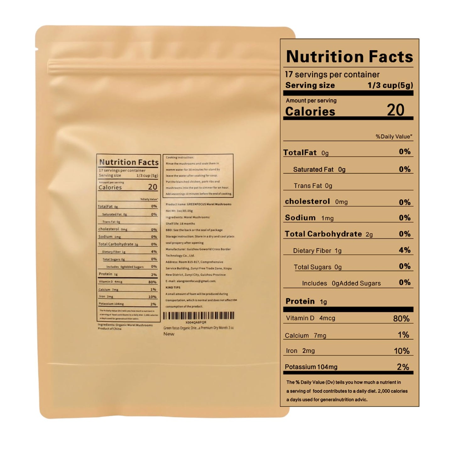 Greenfocus Dried Morel Mushrooms for Cooking, Fresh- Intense Flavor, Nutrient-dense, Intact Shapes, Umami Rich, All-Natural , Thick & Meaty ,Short Stems with Rich Aroma Premium Dry Morels 3oz