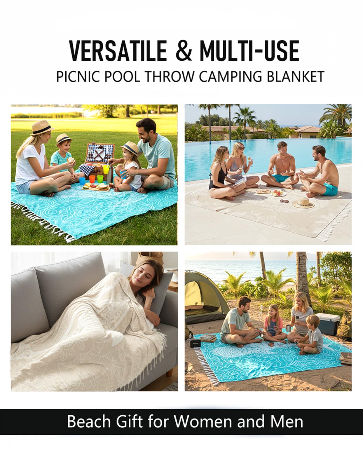 Yongoes Oversized Turkish Beach Towel Blanket Cotton Giant XL Sandproof Towels Huge Linen XXL Extra Large Big Throw Quilt Blankets for Adults Beige Turtle