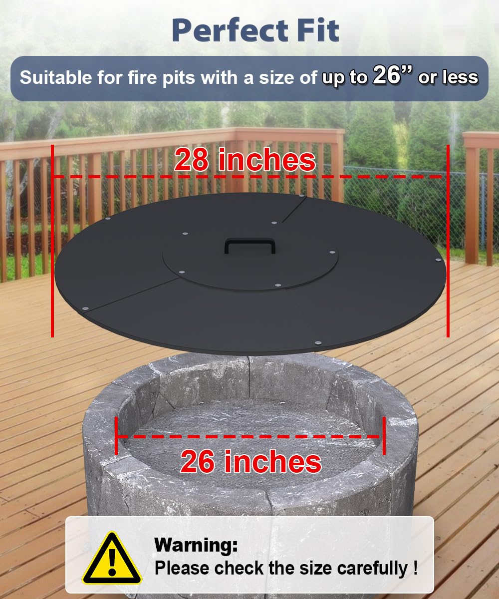 Ardier 32" Round Fire Pit Lid Fits for Bonfire Pits up to 30", Metal Cover with Handle, All-Weather Resistance Outdoor Firepit Accessory, Smokeless Fire Pit Cover for Fire Tables