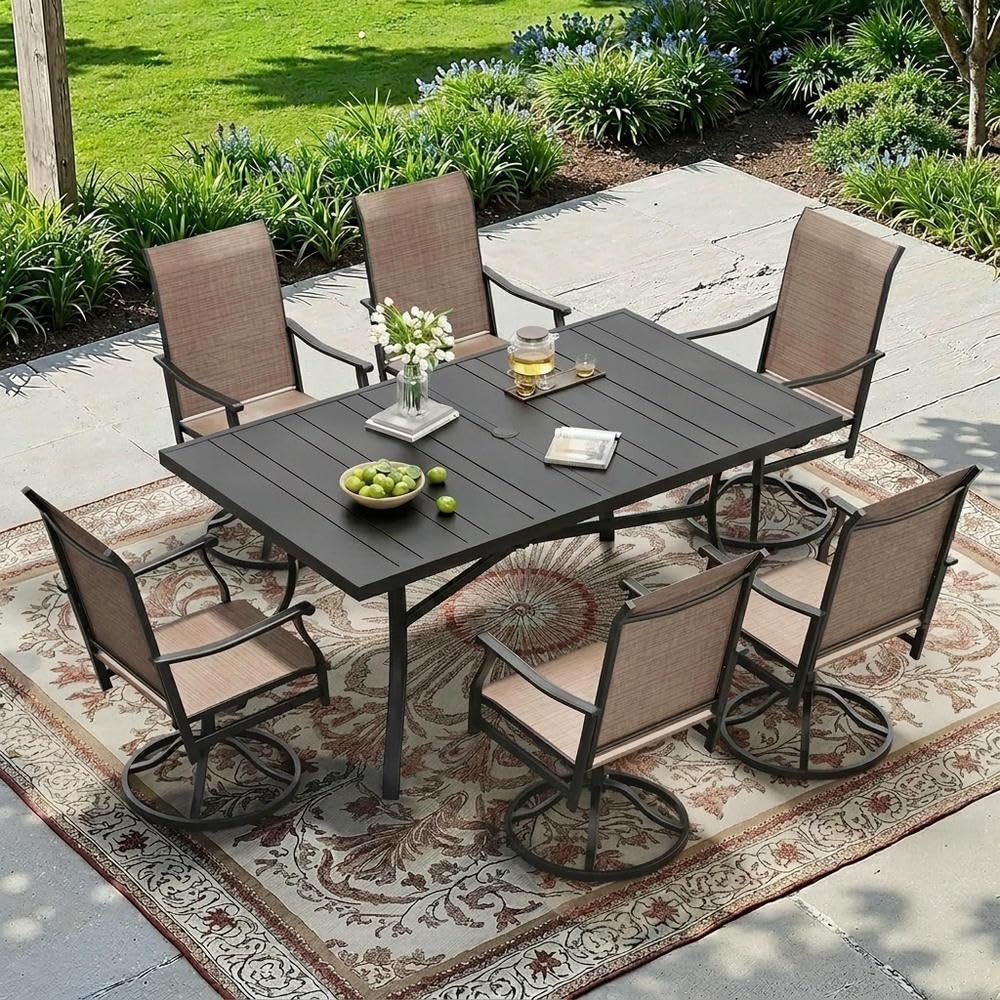 DWVO Patio Dining Table for 6, 59" Rectangular Black Outdoor Dining Table with Umbrella Hole, Heavy Duty Metal Outdoor Patio Table for Garden Backyard Lawn, Weatherproof E-Coating Finish