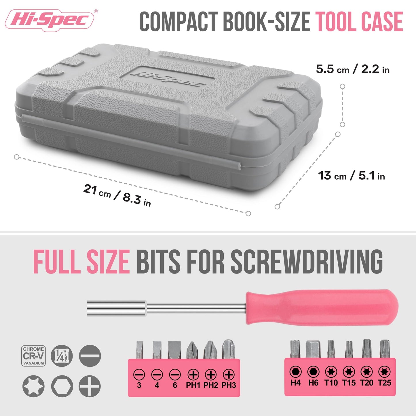 Hi-Spec Pink Tool Set 20-Piece. Ladies’ Starter Basic Hand Tools in a Compact Toolbox Case for Household and Office Repairs and Maintenance.