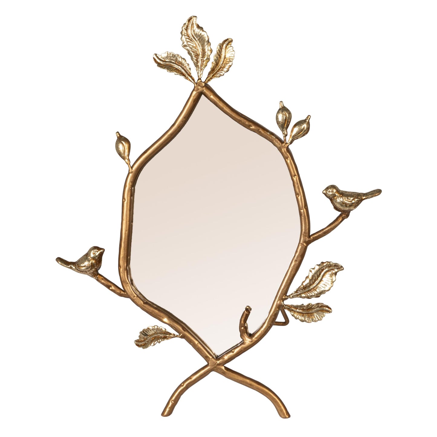 Creative Co-Op Metal Twig Framed Standing Mirror with Birds and Leaves, Gold