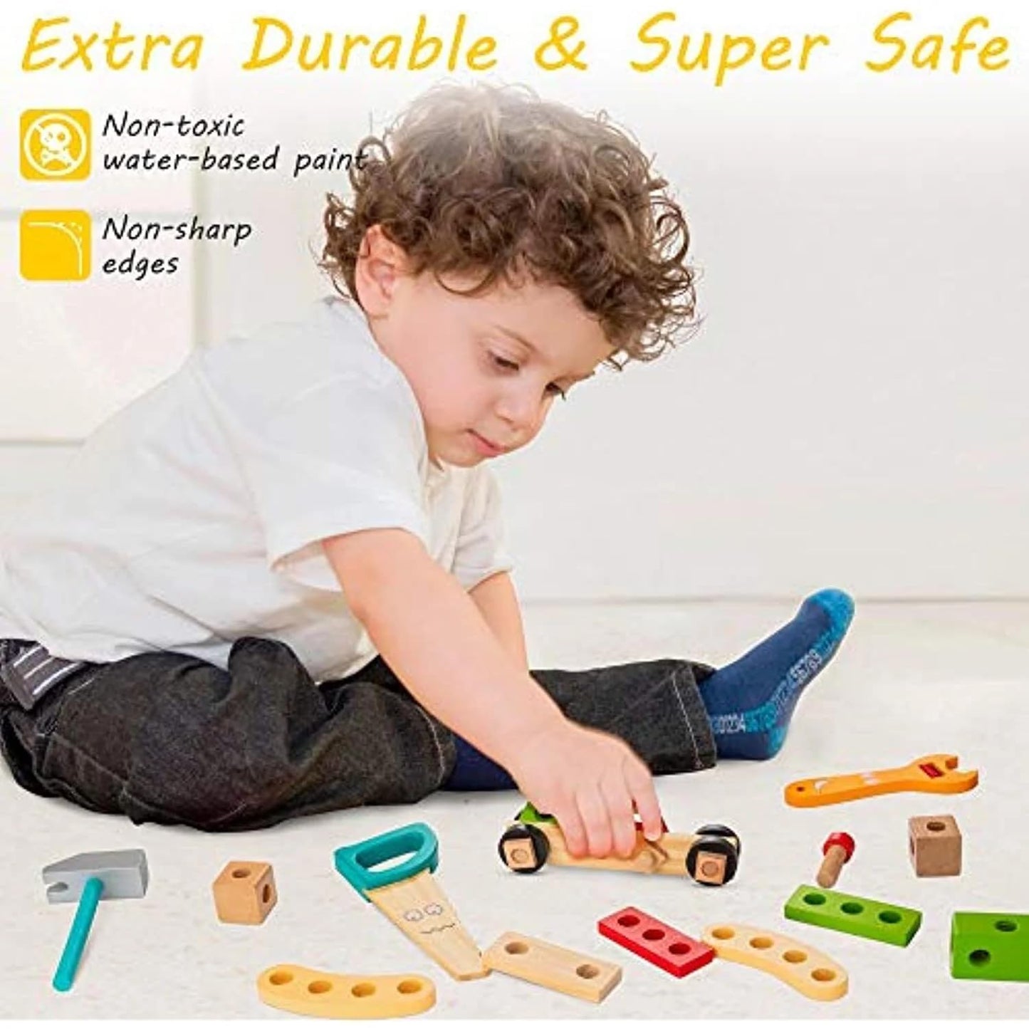 KIDWILL Tool Kit for Kids, 36-Piece Wooden Toddler Tools Set Includes Tool Box, Montessori Educational Stem Construction Toys for 2 3 4 5 6 Year Old Boys Girls, Best Birthday Gift for Kids
