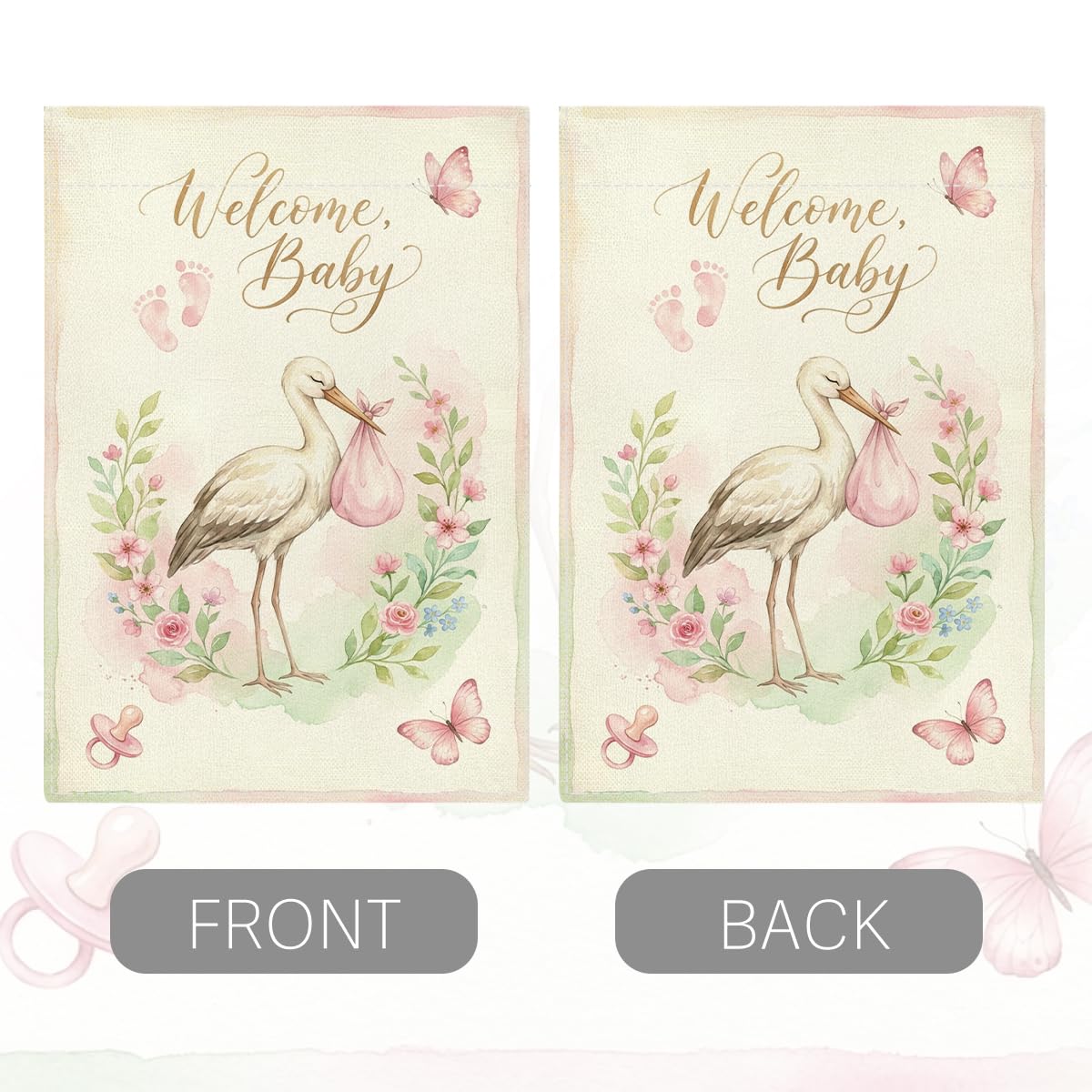 Welcome Home Baby Girl Garden Flag Pink Flroal Its A Girl Announcement Yard Decor Sign Small Double Sided Burlap Gender Reveal Newborn Baby Shower Garden Flag for Outside Yard 12 x 18 Inch