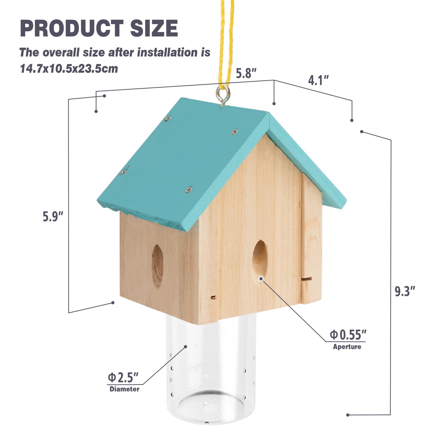 Carpenter Bee Trap for Outside - Best Bee Trap - Blue Cabin Style Nature Hanging Wood Carpenter Bee Traps Outdoor - Insect Traps with Removable Vault (1 Pack)