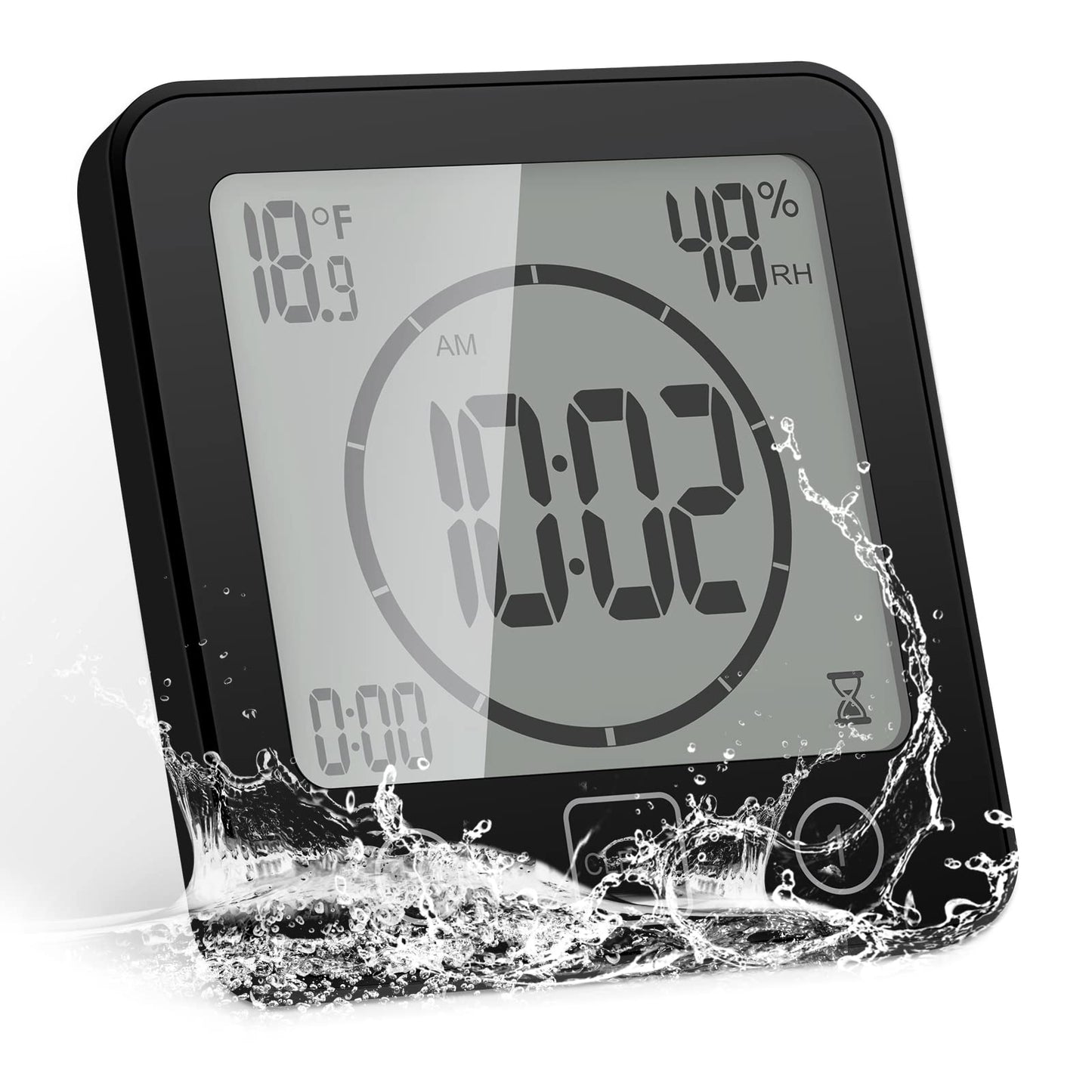 SS SUNSBELL Digital Bathroom Shower Wall Clock Timer, Shower Clock Waterproof with Big LCD Display, Touch Screen Timer with Suction, Large Countdown Visual Hanging Wall Clock (Black)