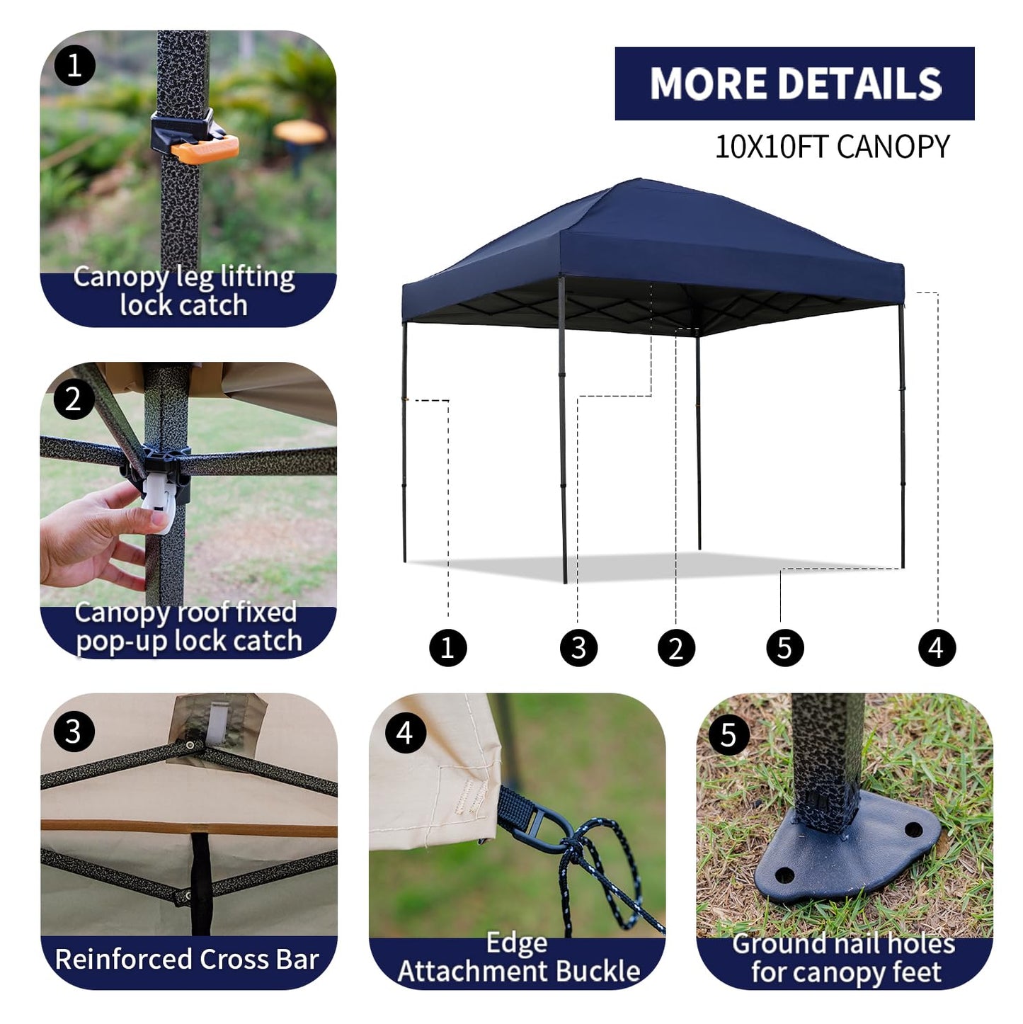 10x10 Pop Up Canopy Tent with 2 Sidewalls, Easy Up Canopy Upgraded Outdoor Party Sun Shade Tent Portable Gazebo for Beach Camping Events with Carry Bag and 4 Sand Bags (Navy Blue-New)