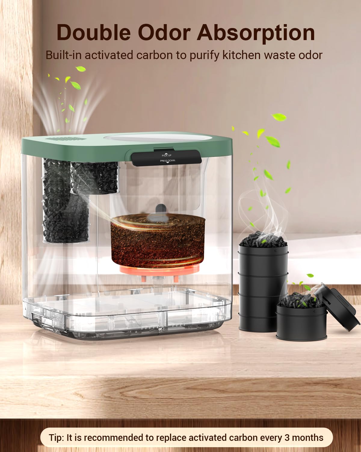 Growell 4L Electric Composter for Kitchen, Smart Countertop Compost Bin with Visible Window,Odorless & Low Noise, Auto-Cleaning,Turn Food Waste into Fertilizer, Food Waste Compost Indoor Machine, EC01