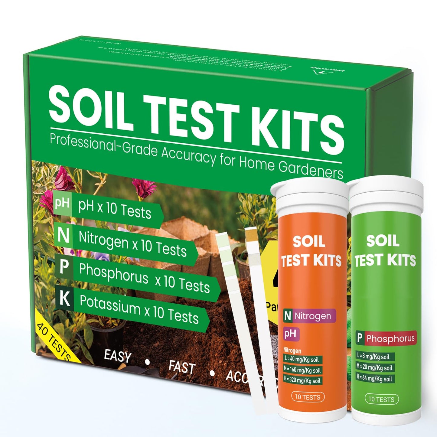 AKSBTEC 2026 NEW Soil Test Kit 4-in-1 for Lawns & Gardens – 40 Tests (pH, Nitrogen, Phosphorus, Potassium) – Easy Soil Testing Kit for Vegetable Garden, Lawn & Plants