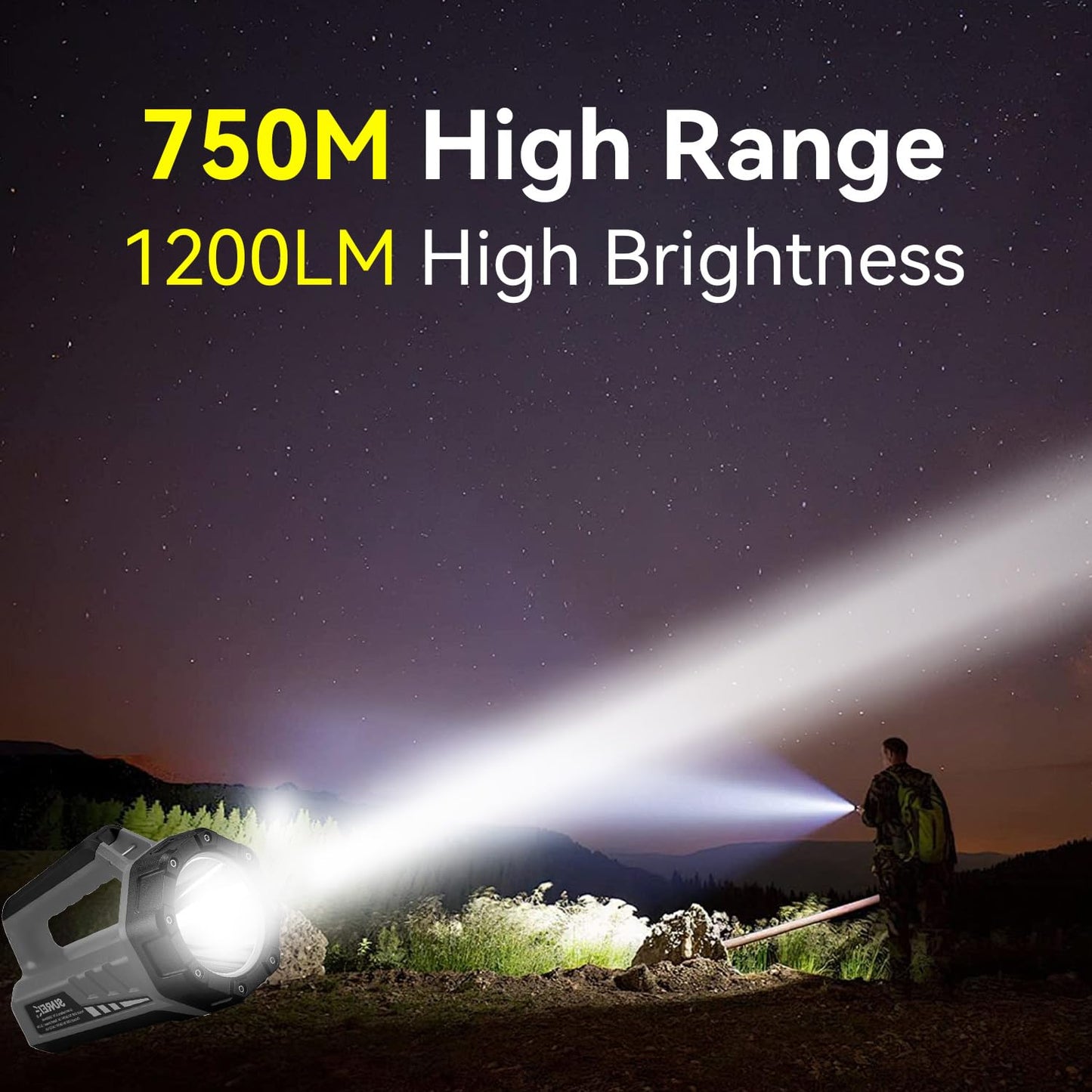 SUNREI Rechargeable LED 1500LM Box Flashlight, 8 Light Modes Portable Camping Lantern, 10400mAh Power Bank, IP67 Waterproof for Emergencies Power Outages, Hurricane Emergency, Hiking, Home, etc
