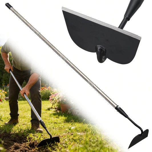 Garden Hoe for Weeding, Heavy Duty Draw Hoe Garden Tool for Plowing,Cultivating,Trenching, Ridging,Tilling Loosening Soil,Scraping Weeder with 60” Handle for Stand Gardening, Reduce Back Strain