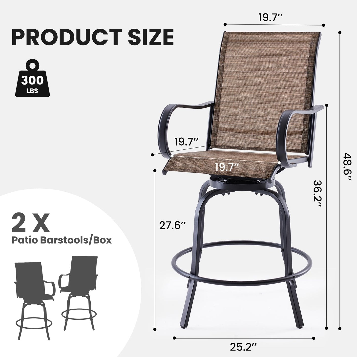Soohow Outdoor Bar Stools Set of 4, Swivel Patio Barstools with Textilene Fabric, Height Top Patio Chair 360° Swivel, All Weather Use, Ergonomic Comfort Bar Height Tall Outdoor Stools for Balcony