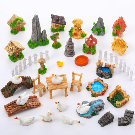 GGSTDDUP 35 Pcs Fairy Garden Accessories Miniatures Garden Kit with Resin Duck, Mushroom House & Bridge Miniature Accessories for Terrarium, Dollhouse & Outdoor Decor