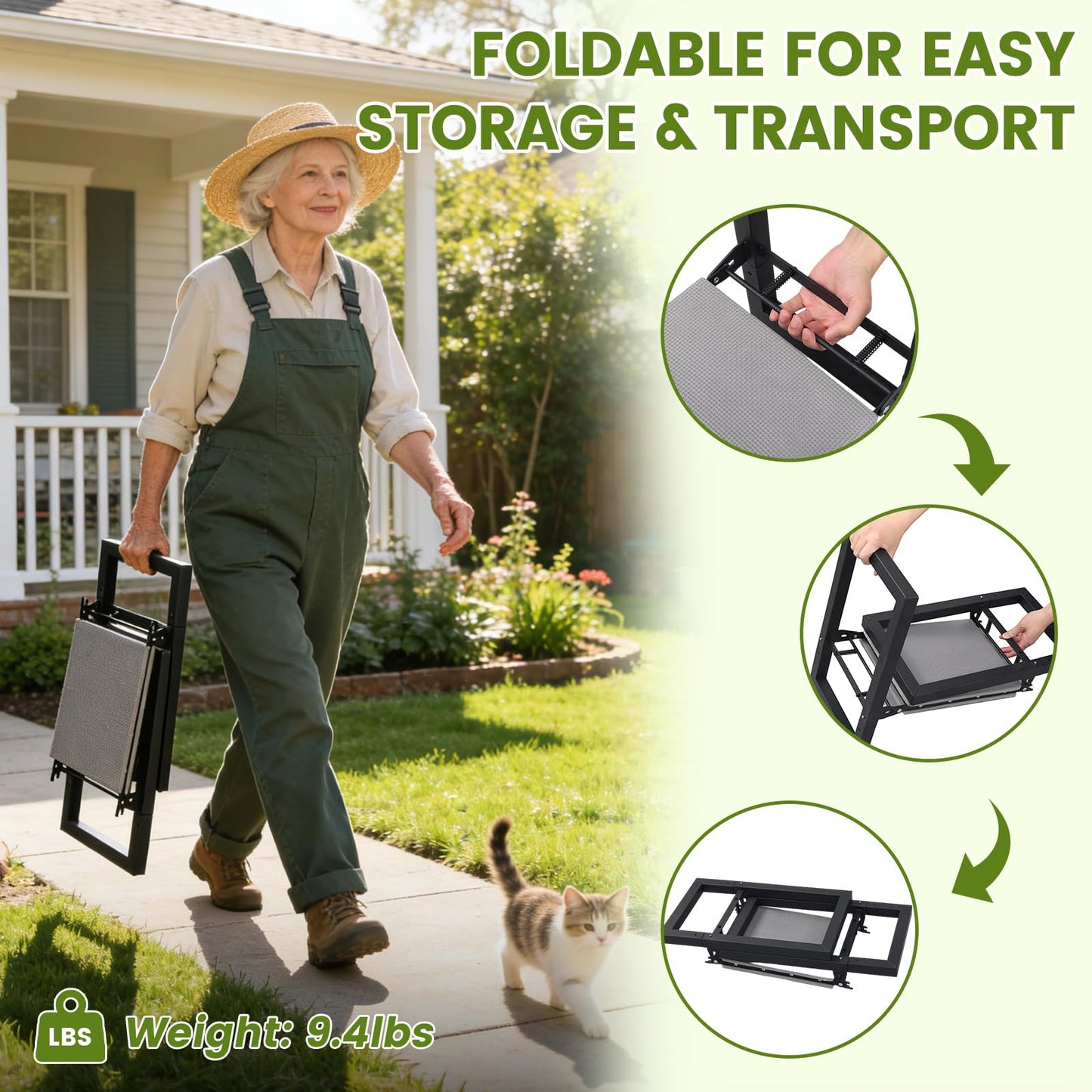 ETICSIPA Garden Kneeler and Seat Heavy Duty 500lbs, Anti-Tip Gardening Stools with 10.5” Widen Kneeling Pad for Seniors Gardeners, 2 in 1 Garden Bench for Kneeling and Sitting