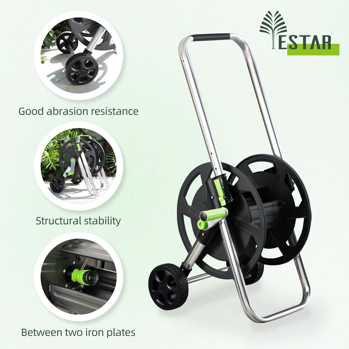 Random Colors Garden Hose Reel Cart, Holds 75-150 Feet of 5/8-Inch Hose, Portable Hose Reel Cart With Wheels,Adjustable Handrail, Quick Hose Connector