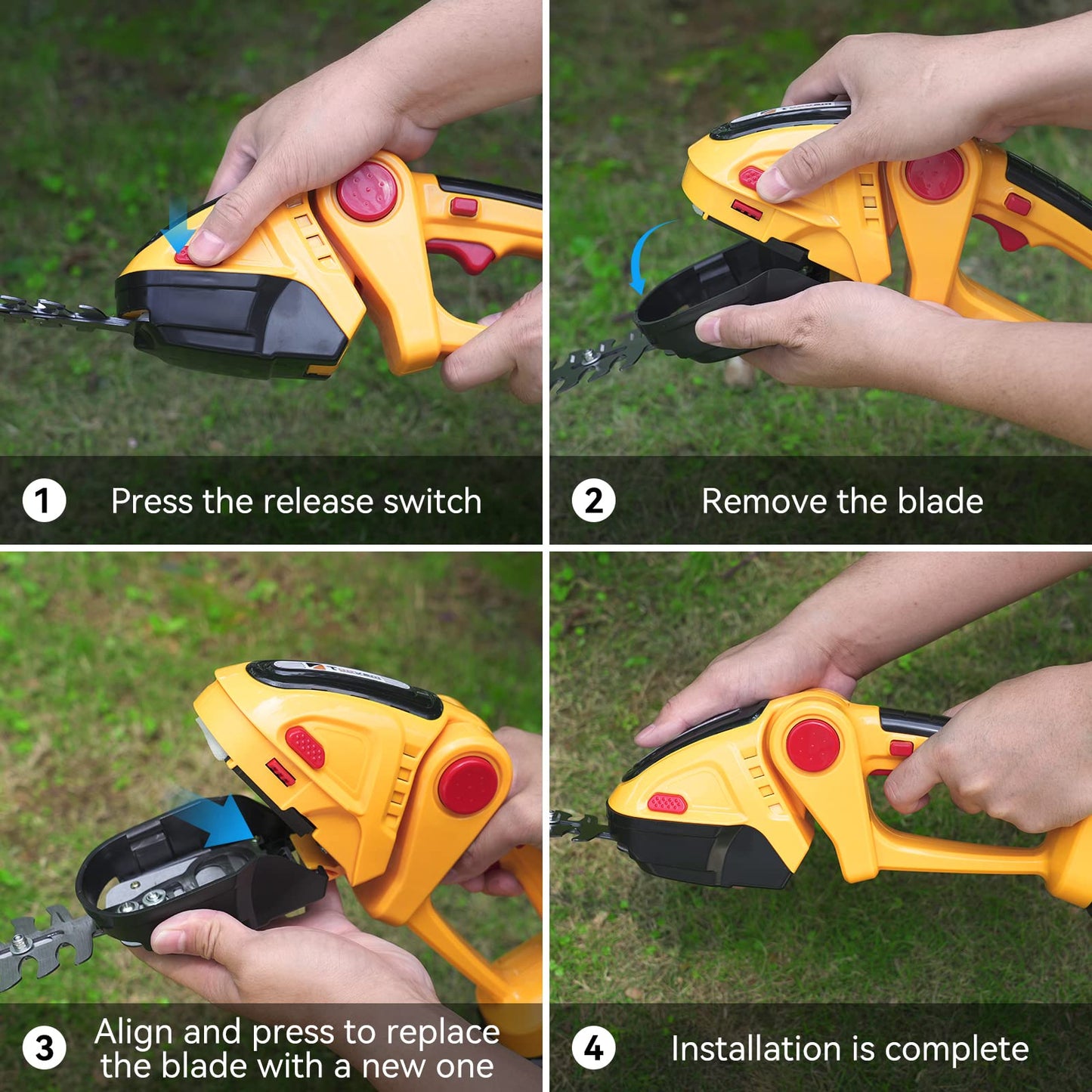 Hedge Trimmer Cordless, TOOVEM 2 in 1 Handheld Cordless Grass Shear with 2 Pcs Rechargeable Batterys and Charger, 24V Electric Weed Grass Cutter Shrubbery Trimmer for Garden, Lawn (Yellow)