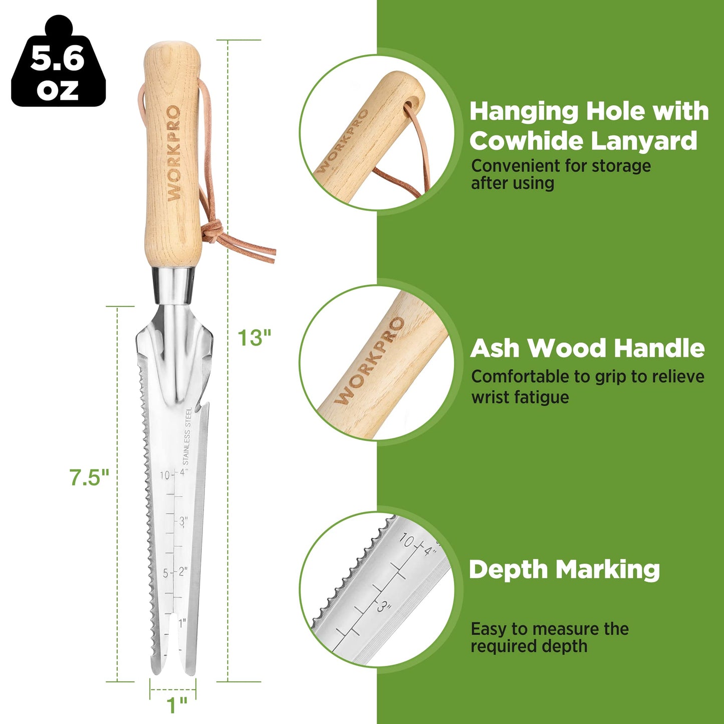WORKPRO Hand Weeder Puller, 5-in-1 Stainless Steel Garden Trowel with Wooden Handle,Gardening Weeding Tool for Easy Weeder Removal, Planting, Weeding, Flower & Vegetable Care in Garden Lawn Yard