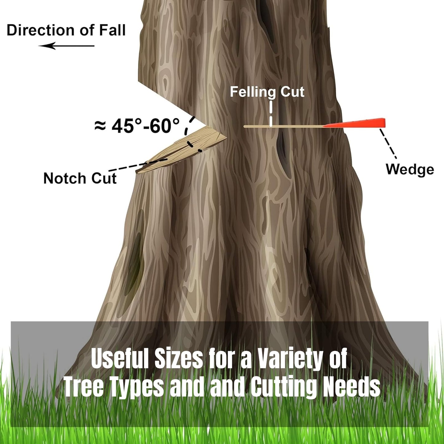 6 Pack Tree Felling Wedges with Spikes for Safe Tree Cutting – 3 Each of 8” and 5.5” Wedges with Storage Bag; 6 Felling Dogs to Guide Trees Stabilize and Safely to Ground for Loggers and Fallers
