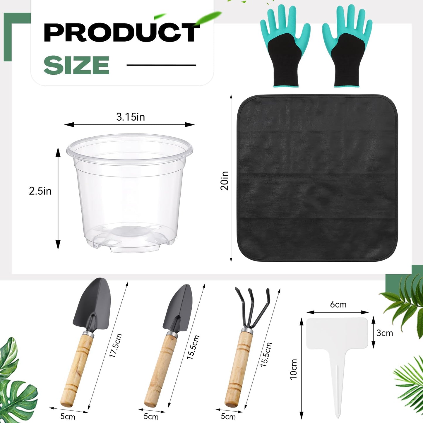 Yiyiring 83 Pcs Garden Supplies Tools Kit, 3 Inch Clear Plastic Plant Pots with Transplanting Mat, Trowel Cultivator Rake Set, Label & Glove, Succulent Tools Gift for Plant Lovers Accessory