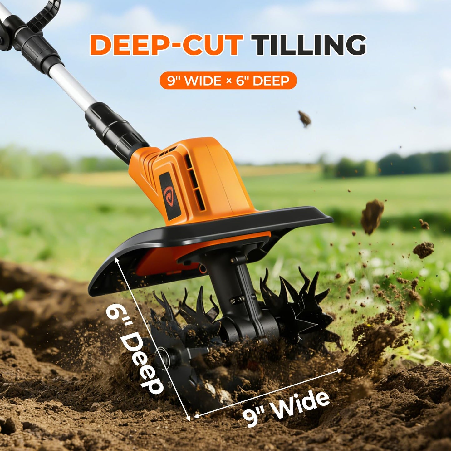 GEARPASS Cordless Electric Tiller Cultivator, 21V Battery Powered Garden Tiller with 2×4.0Ah Batteries, 9″ Tilling Width & 6.6″ Depth, 360RPM 48 Rust-Resistant Blades for Soil & Gardening