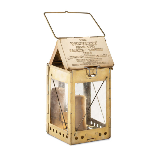 Kings County Tools Candle Lamp - Vintage Style Folding Brass Camping Lantern with Hanging Handle - Collapsible Portable Lamp for Emergency Candles or Home Survival Gear Emergency Kit