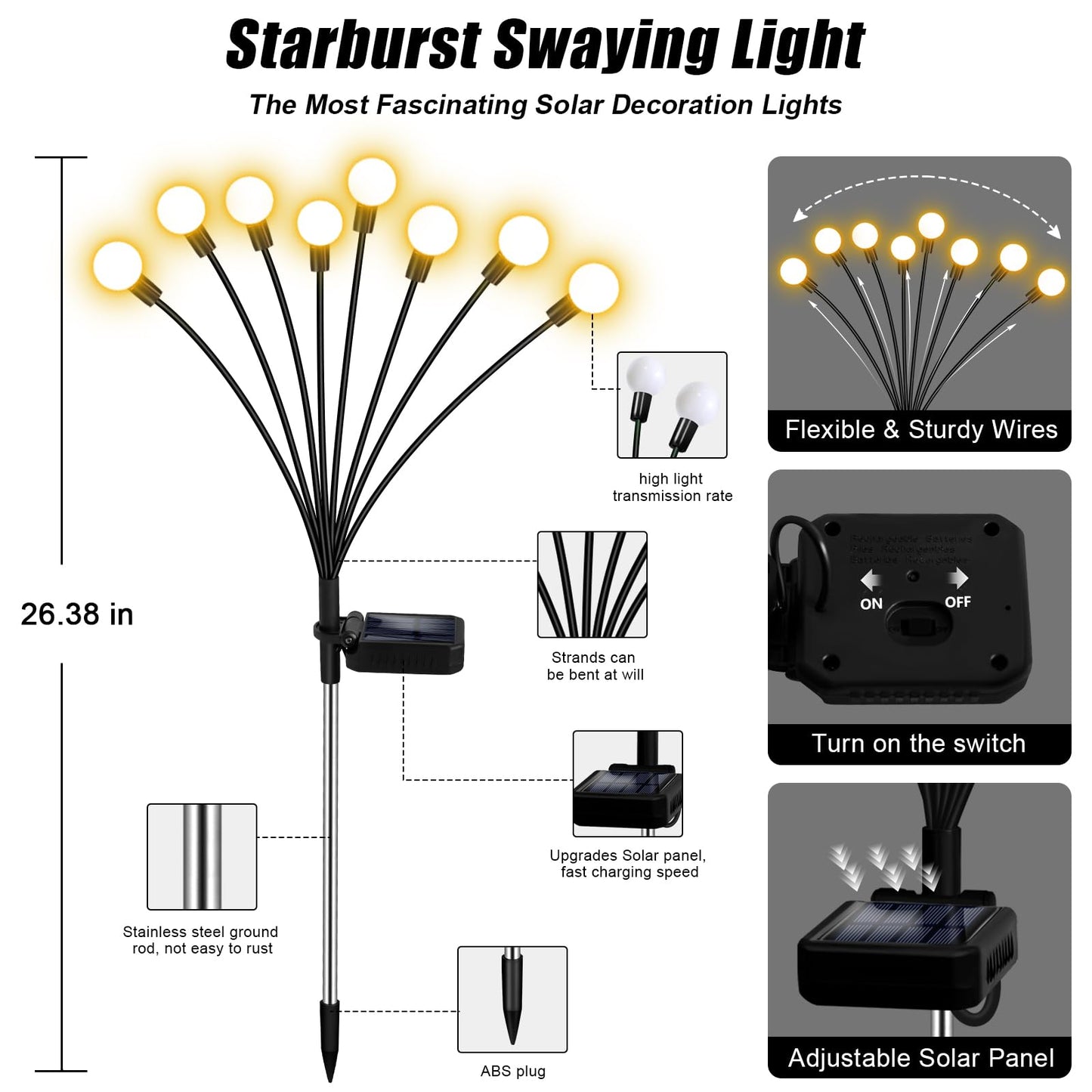 NBQQ Solar Garden Lights Outdoor, 4 Pack Swaying Light Waterproof Solar Lights Outdoor for Yard Pathway Patio, Swaying Lawn Decor as Gardening Gifts for Women Holiday