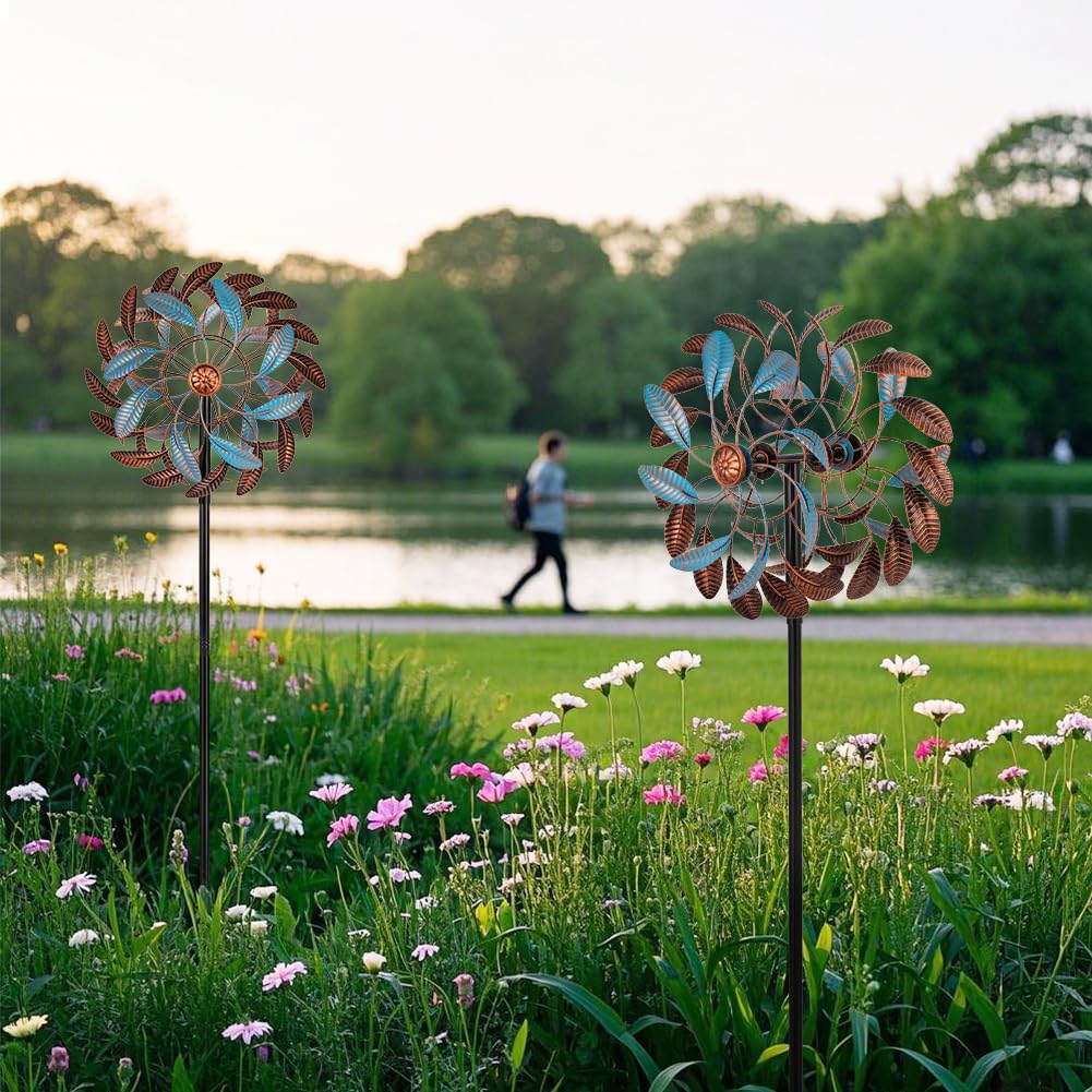 360° Wind Spinners Outdoor,13” Kinetic Wind Spinner,Yard Art Windmill with Metal Stake,Vintage Metal Wind Sculptures & Spinners,Waterproof Pinwheels Large Wind Spinner for Yard and Garden