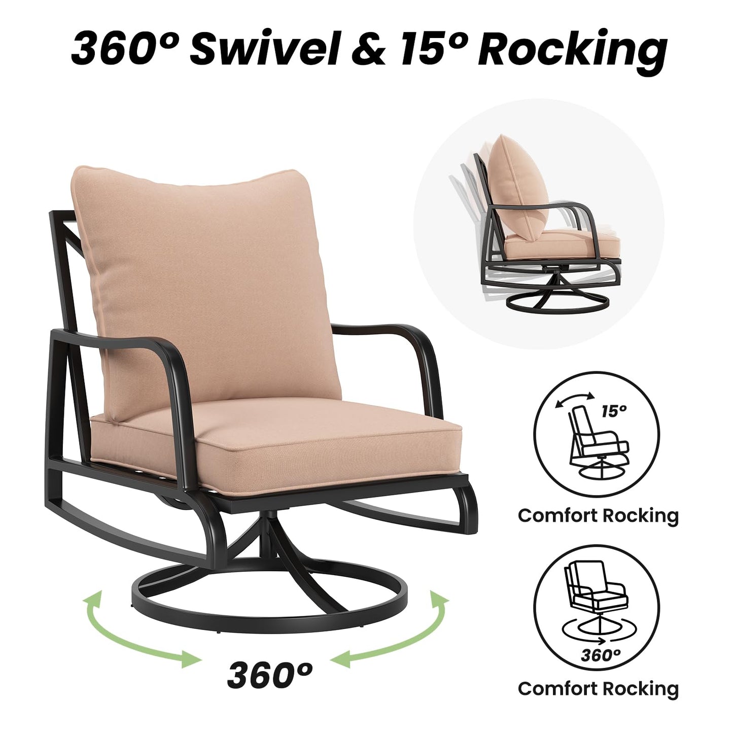 Soohow Outdoor Patio Conversation Set, 4 Seat Patio Furniture Set, Loveseat Sofa + 2 Swivel Sofa with 4" Cushion & Coffee Table for Porch, Poolside, Deck, and Yard
