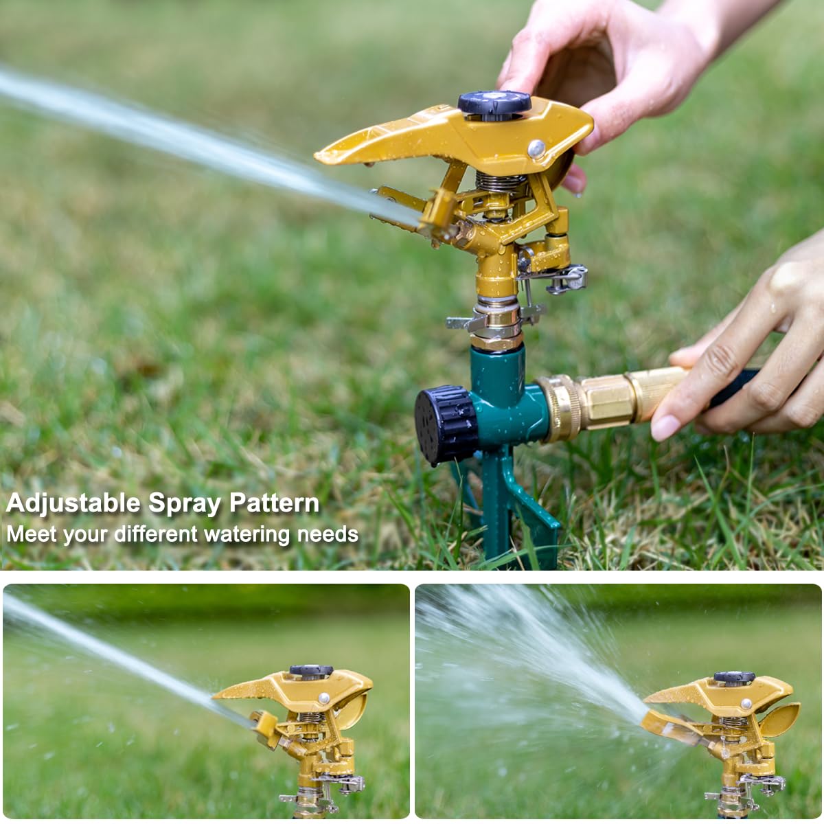 FANHAO Heavy Duty Pulsating Impact Sprinkler on Spike Base, 100% Metal Impact Sprinkler with 360° Adjustable Spray Pattern for Large Area Lawn & Yard Irrigation, Covers Up to 5800 sq. Ft