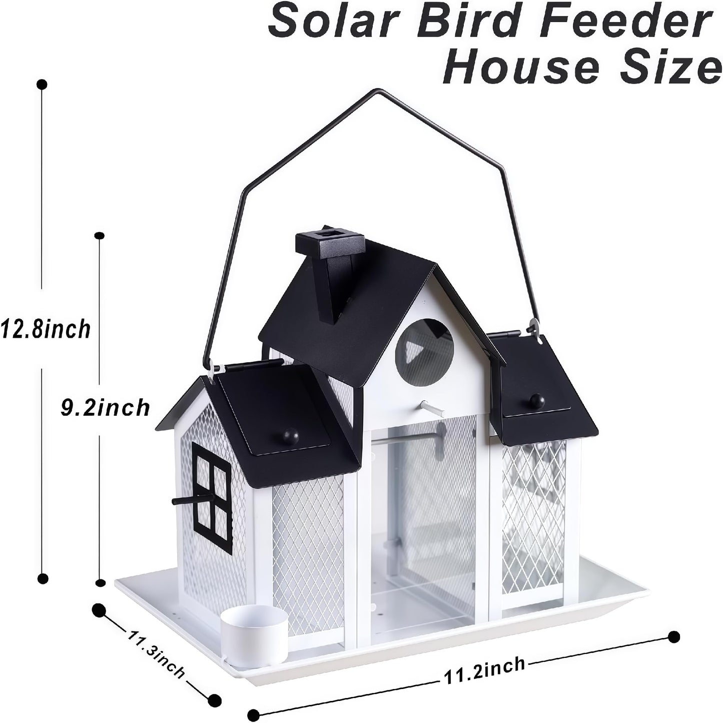 Solar Bird Feeders House for Outside Hanging, Metal Wild Bird Feeder for Outdoors Large Capacity Cardinal Birdfeeder Birdhouses Metal Bird Feeding Station White