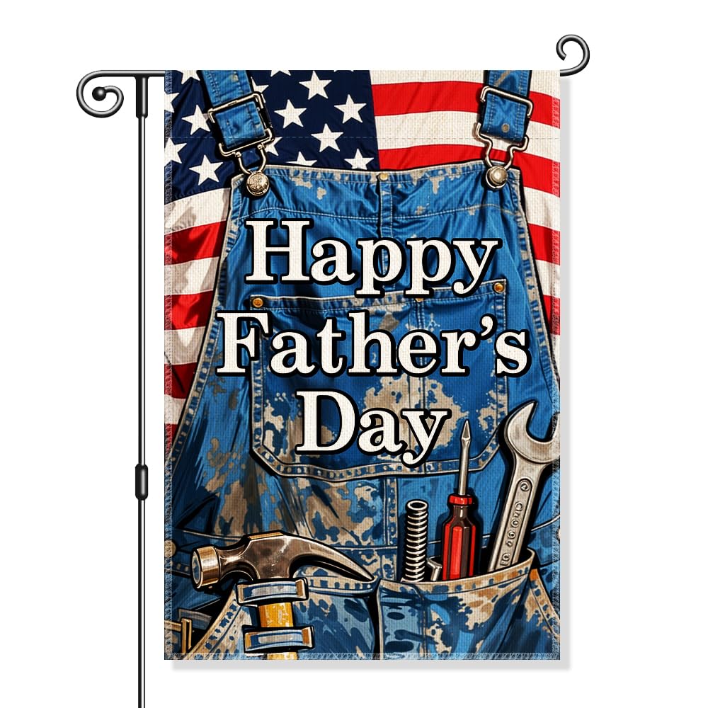 Gkodw Happy Father's Day Garden Flag, Funny Father Yard Sign for Outside, Happy Fathers Day Lawn Porch Farmhouse Outdoor Yard Sign, Dad Garden Banner Décor