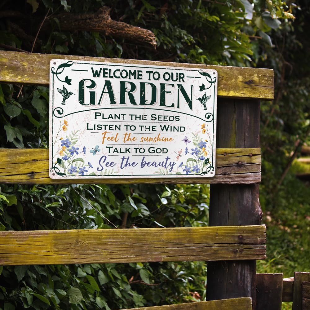 Moanlor Art Welcome To Our Garden Metal Sign 12"x8" Outside Garden Welcome Sign Gardening Gifts and Decorations for Women Gardeners Plant Lovers