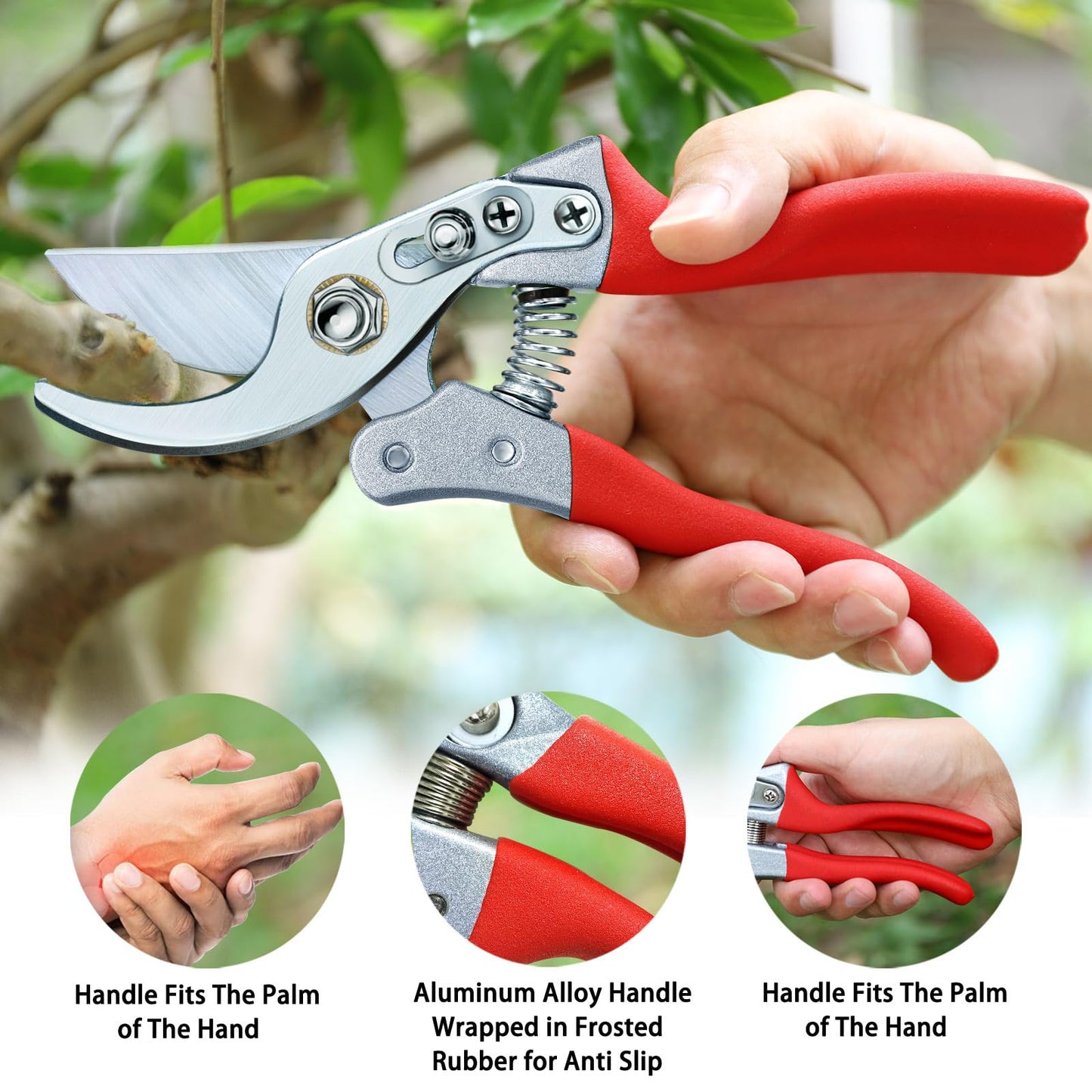 Kynup Pruning Shears, Gardening Scissors, Pruners for Gardening, Heavy Duty Garden Tools, Garden Grass Clippers Hand Hedge Shears, (Red)