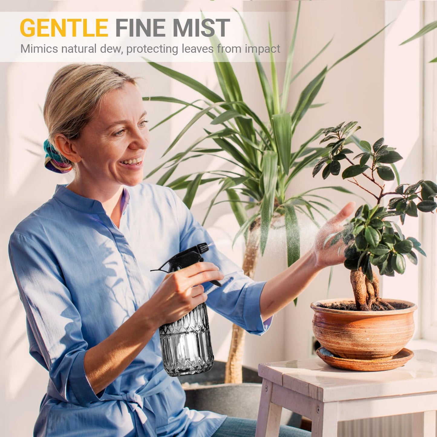 Sincengel Plant Mister Spray Bottle, 13.5 oz Leak Proof Glass Spray Bottle for Inside Plants, Succulents, Herbs, Cleaning, Hair Care, Refillable Fine Mist Sprayer with Adjustable Mist Nozzle (Grey)