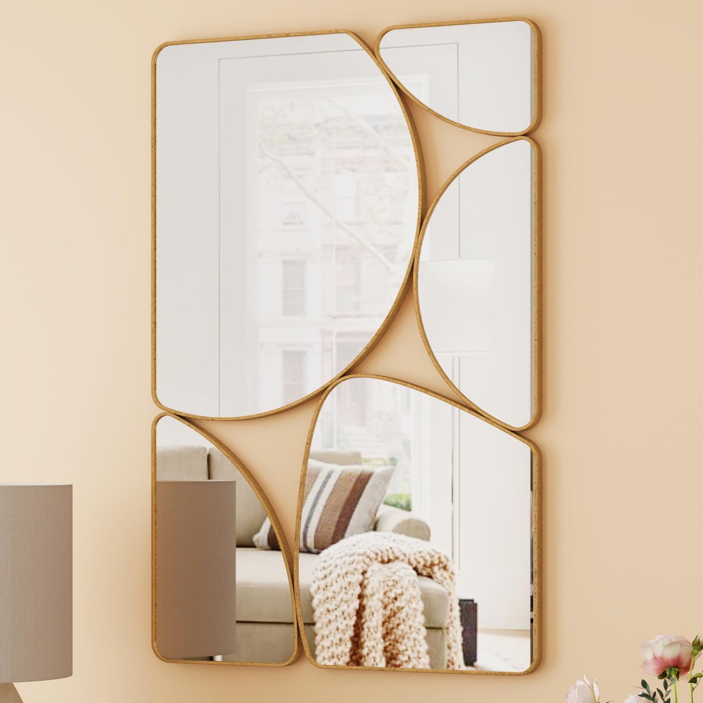 SHYFOY Antique Gold Mirror Wall Decorative, 35.4x23.6 Oblong Odd Mirrors Accent Abstract Mirror for Living Room Fireplace Bedroom Entryway