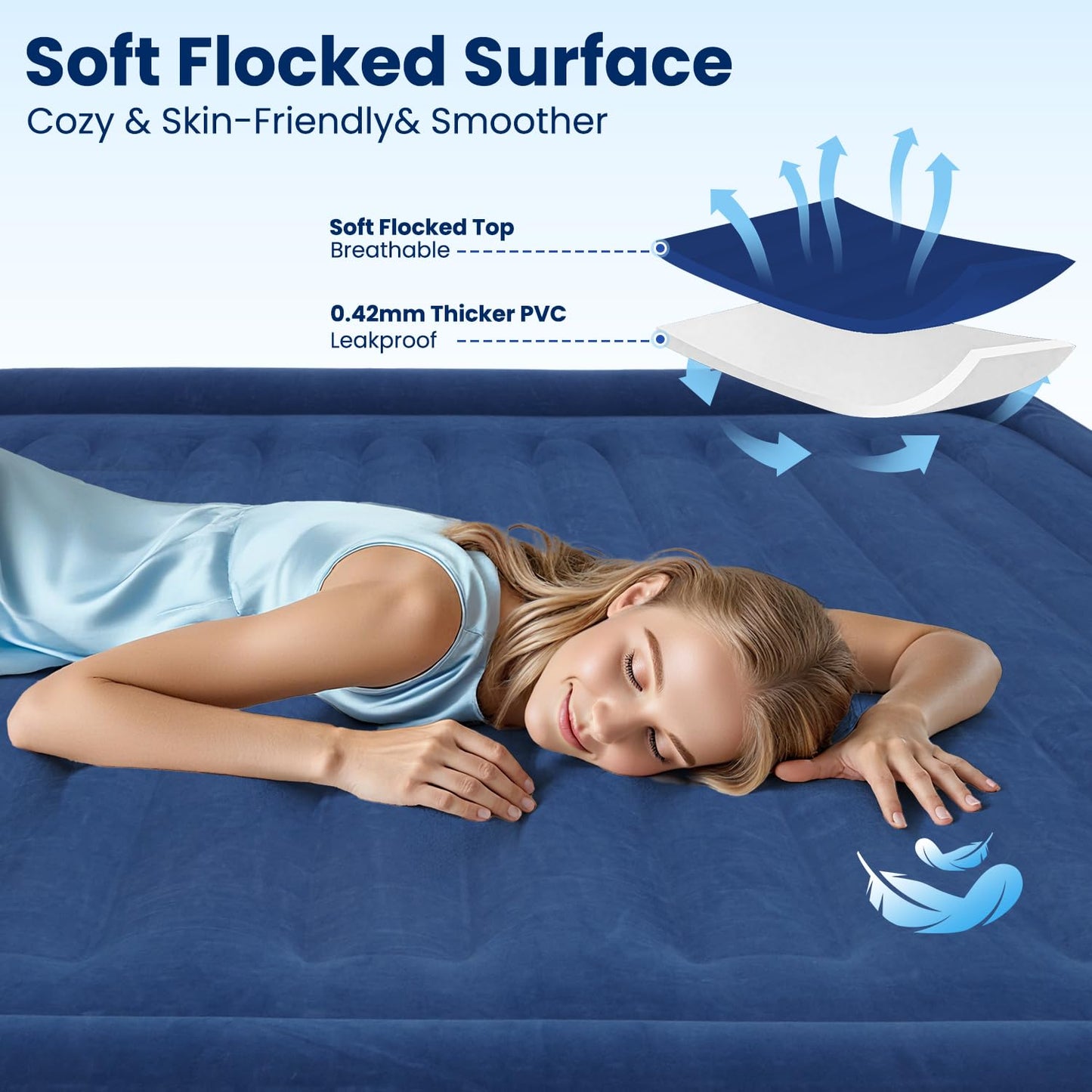 CHERIMOR Queen Air Mattress with Built in Pump, 18" Raised Comfort, Multi-Layer Leakproof, Heavy-Duty Support Blow Up Mattress, 800lbs High Capacity, 3 Min Inflation for Home Camping Guests