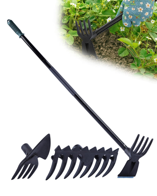 HIPULX 5-in-1 Garden Hoe - Adjustable 37" to 50" Handle, 5 Tool Heads, Heavy-Duty Weeding, Cultivating, and Raking Tool for Gardening, Camping, and Outdoor Use