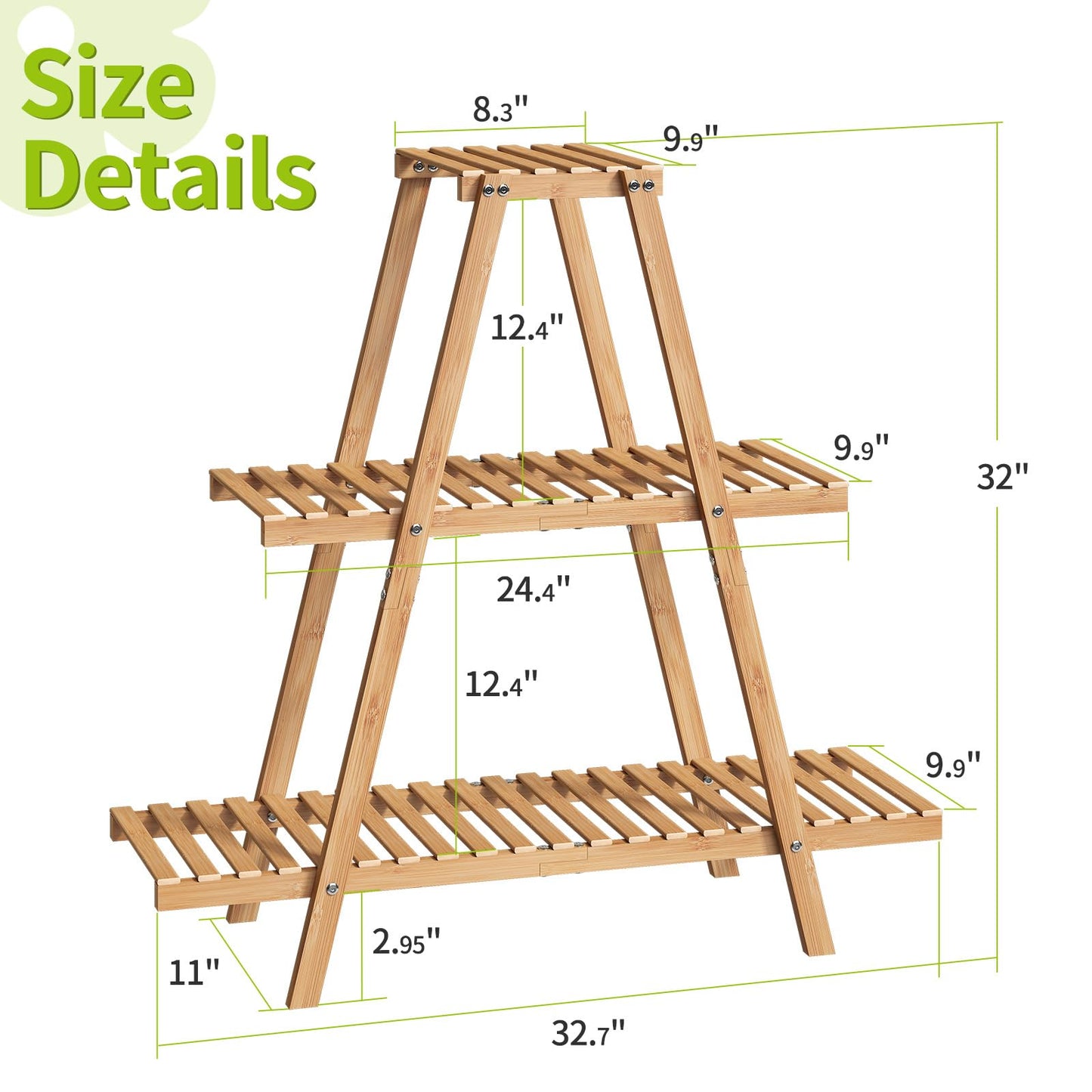 BMOSU Plant Stand Bamboo for Indoor Outdoor Tiered Plant Shelf 8 Potted Flower Holder Ladder Rack Garden Balcony Living Room Patio(3 Tier Natural)