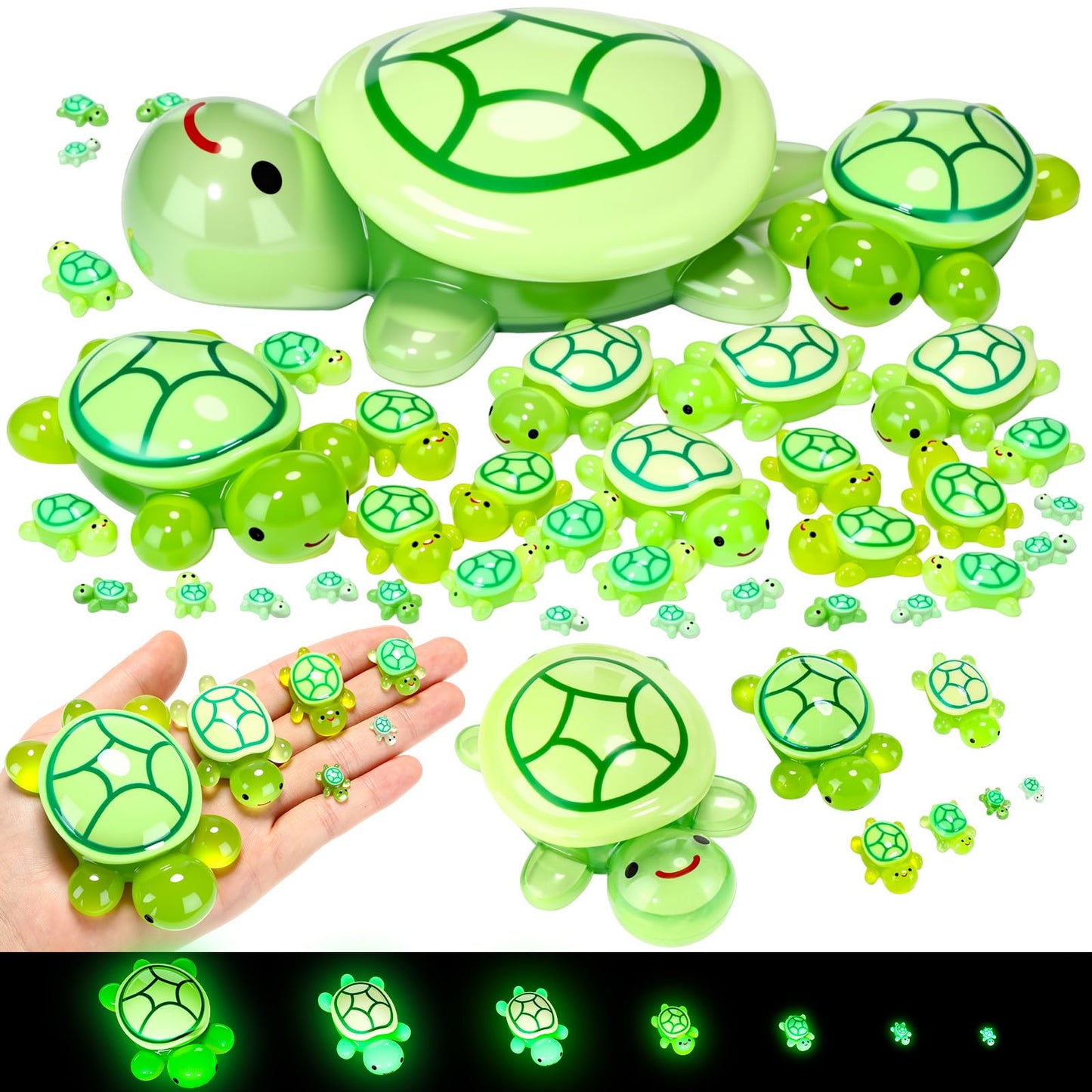 Nimbus Verse 36 Pcs Green Glow in the Dark Mini Resin Turtles Figurines 3D Luminous Animals with 1 Jumbo Resin Turtles for Fish Tank Garden Accessories DIY Miniature Dollhouse Landscape Party Decor