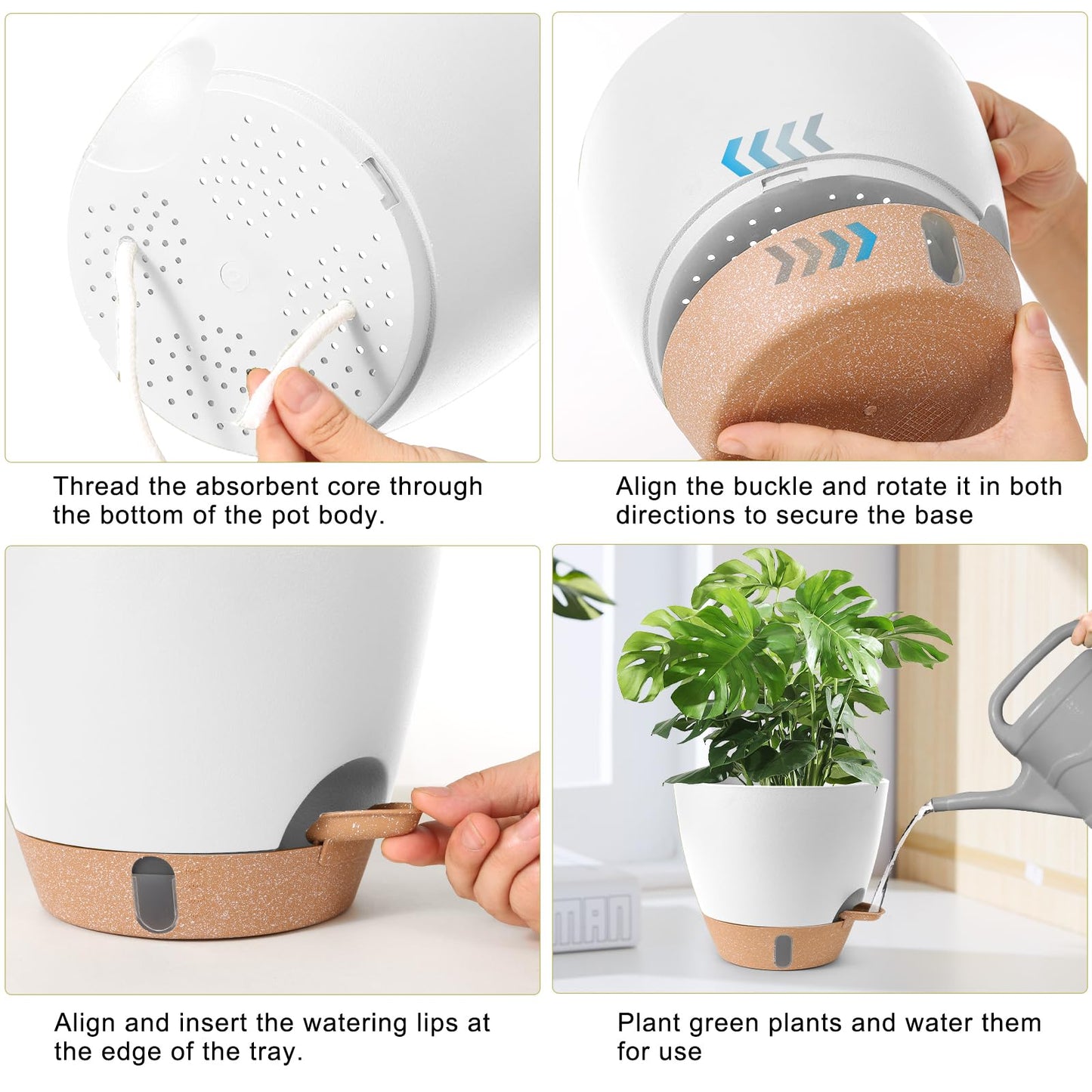 WEICHENGXING Plant Pots,12/10/9/8/ Inch Large Plastic Self Watering Flower Pots Indoor Outdoor with Drainage Holes, Deep Reservoir,Nursery Planting Pot for Indoor Out Door Plants White