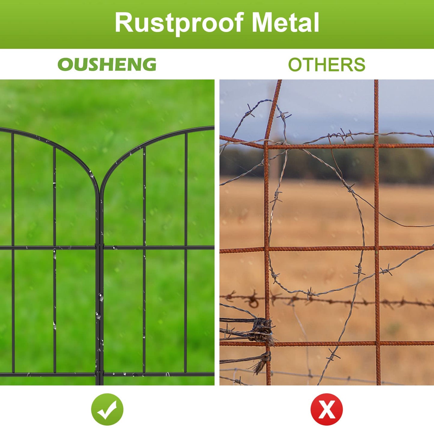 OUSHENG Small Decorative Garden Fence, 29ft (L) x 16.5in (H) Fencing, Rustproof Metal Wire Panel Border Animal Barrier for Dog, Flower Plant Edging for Yard Backyard Outdoor, Arched